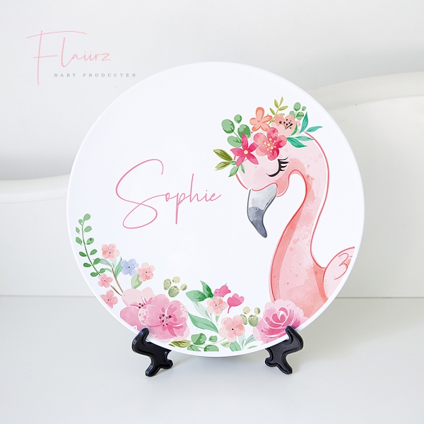 Flamingo met bloemen bord