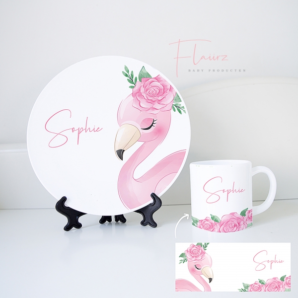 Flamingo met rozenhaarband Serviesset